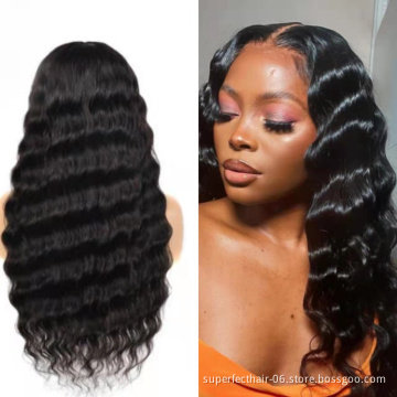 Wholesale 100% Virgin Remy Hair Hd Swiss Transparent Lace Wigs,Brazilian Loose Deep Lace Front Wig Human Hair Wig